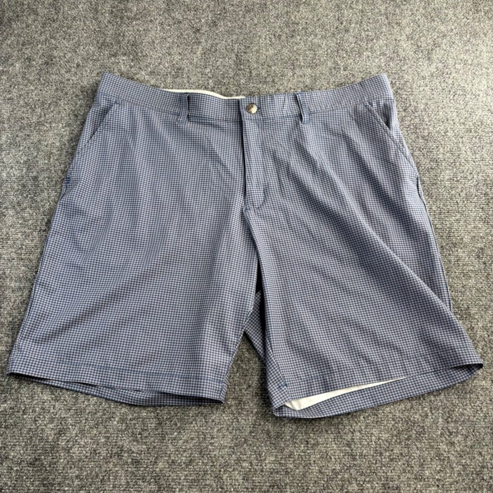 Adidas Golf Shorts Mens 38 Blue Gingham Checkered Stretch Performance Plaid